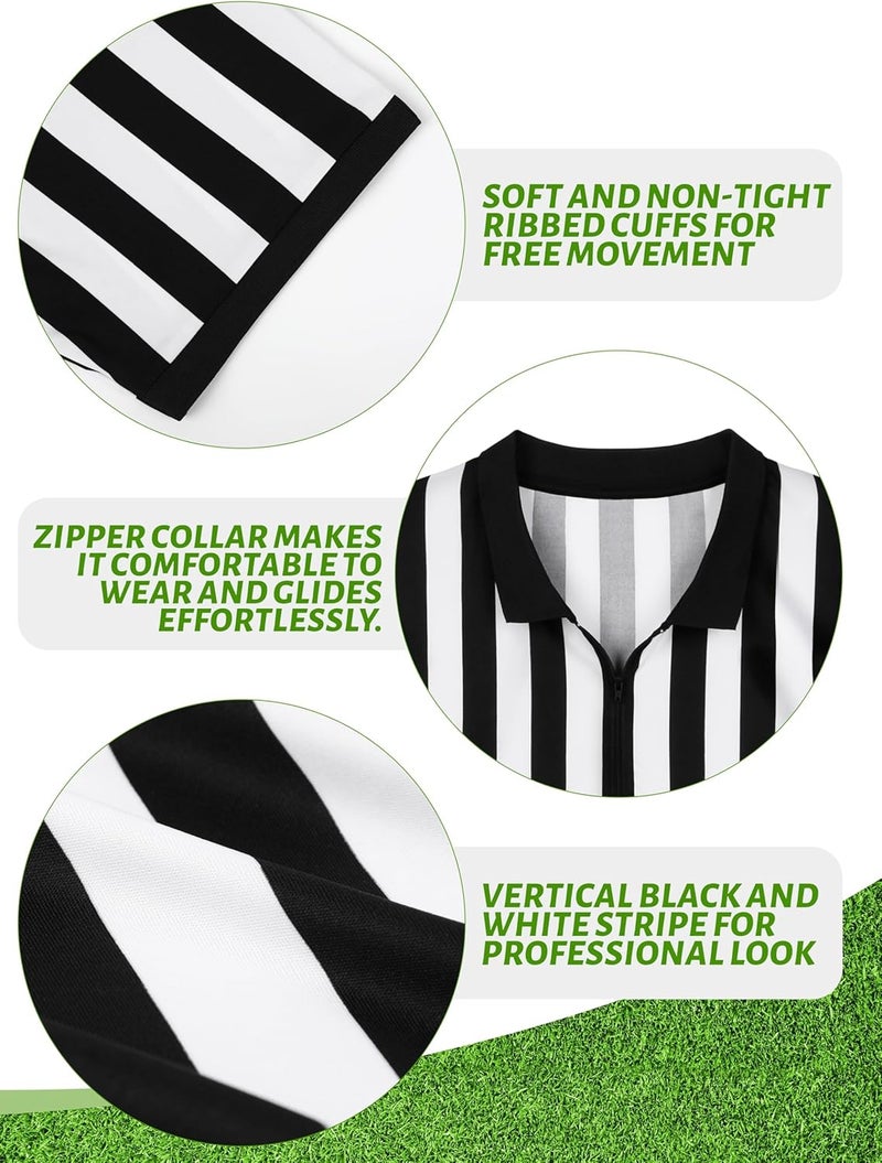 FancyFun Store 3 Pcs Referee Shirt, Referee Costume Men Women Zipper Collar Black and White Striped Ref Shirt for Football Soccer Sports - Image 4